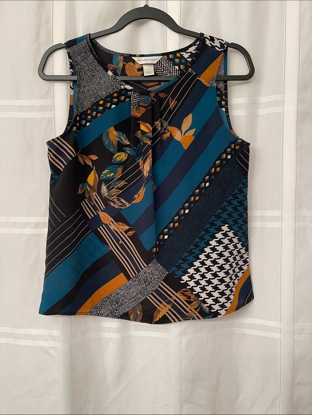 Calvin Klein Teal, Mustard & Black Printed Sleeveless Top
